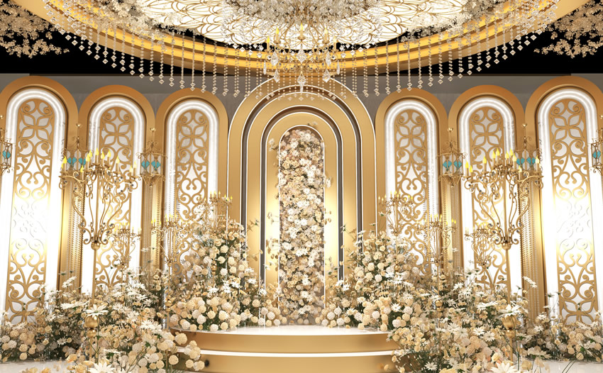 景洪香槟色调婚礼堂效果展示